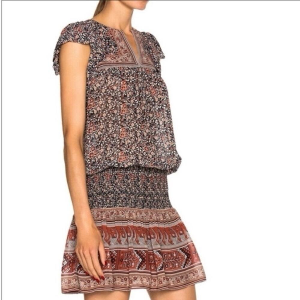 Ulla Johnson Dress Simone Mini Smocked Waist in Silk Floral Sz 8